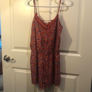 Red Patterned Romper with Pockets